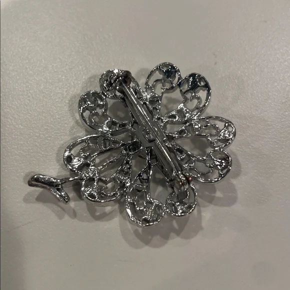 Silver Floral Crystal Brooch Pin - Women's Jewelry vintage 2” - Picture 2 of 2